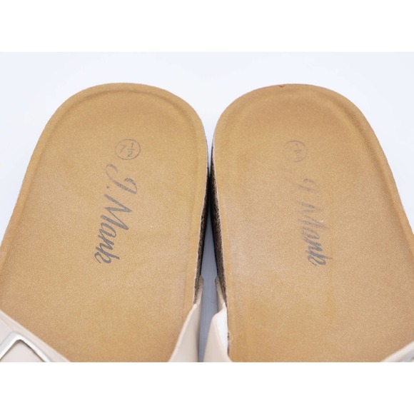 J Mark Sandals Womens 7.5 Beige Faux Leather Strappy Adjustable Slides Cork - Picture 8 of 10